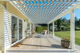 Huge party deck with adjacent patio