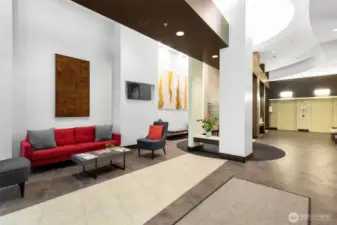 The lobby- The Vine building has lots of amenities- a fitness center, Guest suite, party room, and rooftop deck on the 6th floor of the low rise section.
