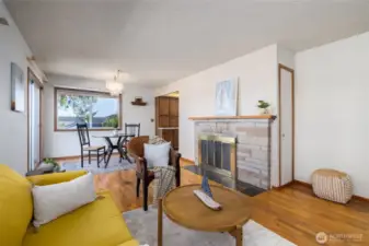 The main living area looking into the dining and kitchen entrance.