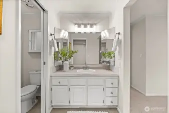 By incorporating the en-suite directly into the primary footprint, the design prioritizes ease of movement and a luxurious, 'all-access' feel to the home’s private amenities.