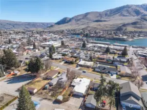 Drone footage of town & Lake Chelan River