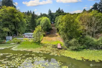 Looking from the lake at your home up on the hill.  Lots of space to entertain