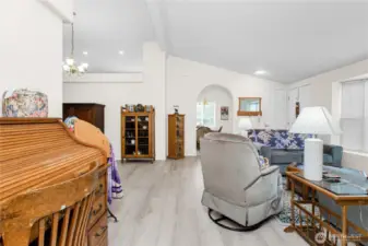You enter into a spacious 3 bedroom,  bath home home. The vaulted ceilings and open floor plan lend itself to a comfortable space.