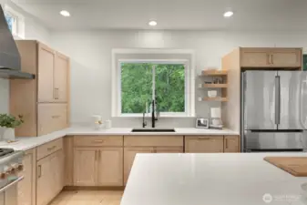 In the corner is an appliance garage.