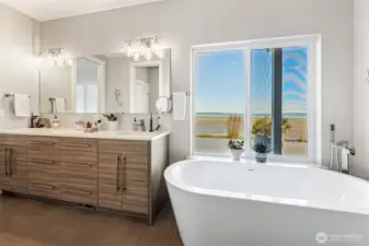 5 PIECE PRIMARY BATHROOM WITH FREE STANDING TUB WITH BAY VIEWS