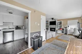 Dining, kitchen, living