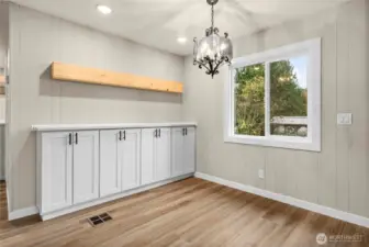 Close up of dining cabinet and shelves