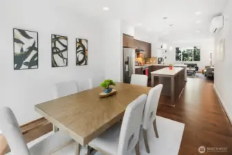 High ceilings make the space feel open and bright.