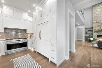 Built-in refrigerator. Deluxe gas range with pot filler.