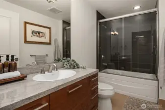 The guest bath next to the 2nd bedroom.