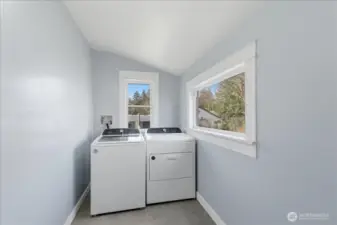 Laundry area secluded from living area but close enough.