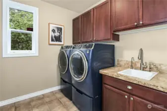Spacious laundry with newer high-capacity washer/dryer and R/O water filter with extra replacement cartridges.