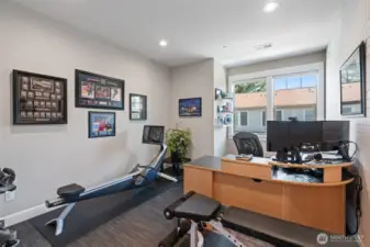 Bedroom #3 or office has a custom athletic floor and sound supression wall