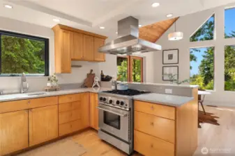 This thoughtfully designed kitchen features great storage, counter space and gas cooking.
