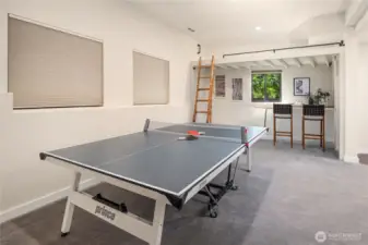 This enormous rec room is located on the lower level and boasts high ceilings and multiple lounge areas.