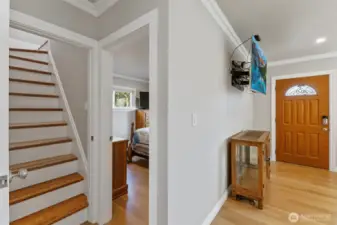 Beautiful stairs leading to the upstairs space.