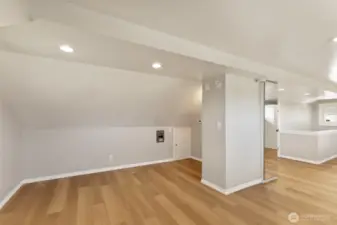 This could be the perfect space for a bed or furniture for an entertainment space. Wall with TV outlets built with extra support for a mounted TV.