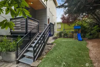 West Entry, main door. This turf is laid over a stone patio and can be removed.