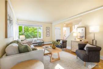 Inviting living room with picture window.