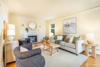 Inviting living room with picture window.