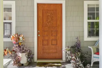 Door was hand carved by owner, very intricate and crafted with love!