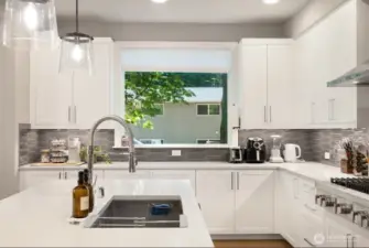 functional island with sink and dishwasher