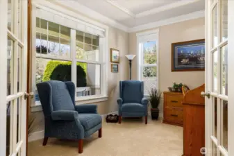 Light filled office with French doors