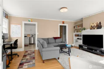Living Room with fireplace and built-ins