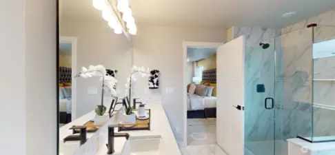 Photo is of a model home in another KB Home location; options and colors may vary based on your selections. Depictions of home, layout, location or other features/options, colors and color scheme, materials, fixtures, etc. are for showing purposes only and may not be included in the purchase price and availability may vary.