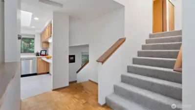 Head up the wide four-foot staircase to find all three bedrooms and two additional bathrooms waiting for you. It’s a comfortable and well-planned layout that keeps everything close, yet perfectly separate.