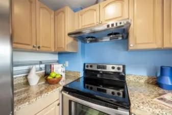 Ample counter space on both sides of the range.