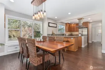 Spacious kitchen with seamless flow into dining area.