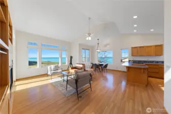 2337 West Beach Road living room w/ high ceilings and view