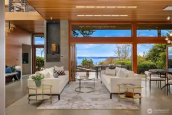 Main house living room with folding glass wall