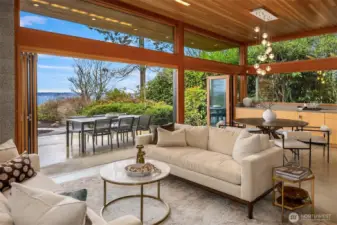 Liiving room looking over the back patio of main house