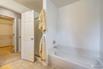 Primary bath with tub and separate shower.