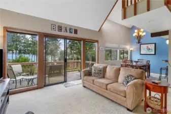 Living room to dining area & slider to deck