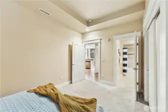 Spacious Primary Bedroom with a wall of closet space on the right.