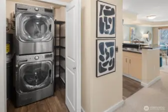 Full-size washer and dryer? Check. Bonus storage shelving? Check. Plus a new water heater installed just this last September, 2024.