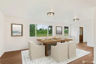 Virtually Staged dining room big enough for a large farmhouse table