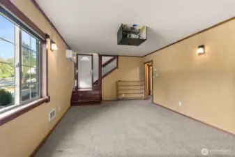 Family room wired for projector/theater.