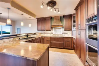 Custom cabinets were manufactured using “Lyptus,” which is a sustainable variety of Eucalyptus wood.