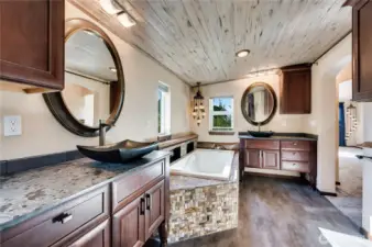 Large primary bathroom with soaking tub