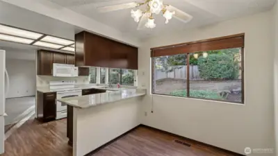 A sunny corner for morning coffee and casual meals.