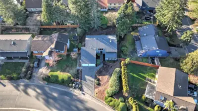 Aerial perspective highlighting privacy and outdoor living potential.