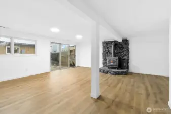 Lower Rec Room with wood burning fire place