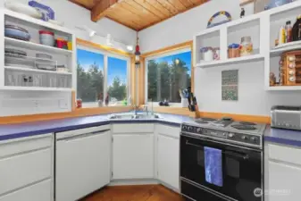 Enjoy natural light while working at the kitchen sink with windows facing south and west.