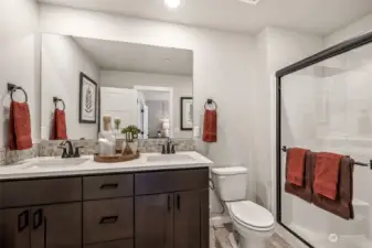 Primary bathroom Example photos from model home