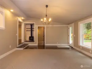 Family Room looking toward the wood stove and entrance to the Office