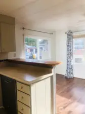 Breakfast bar between the family room and kitchen.